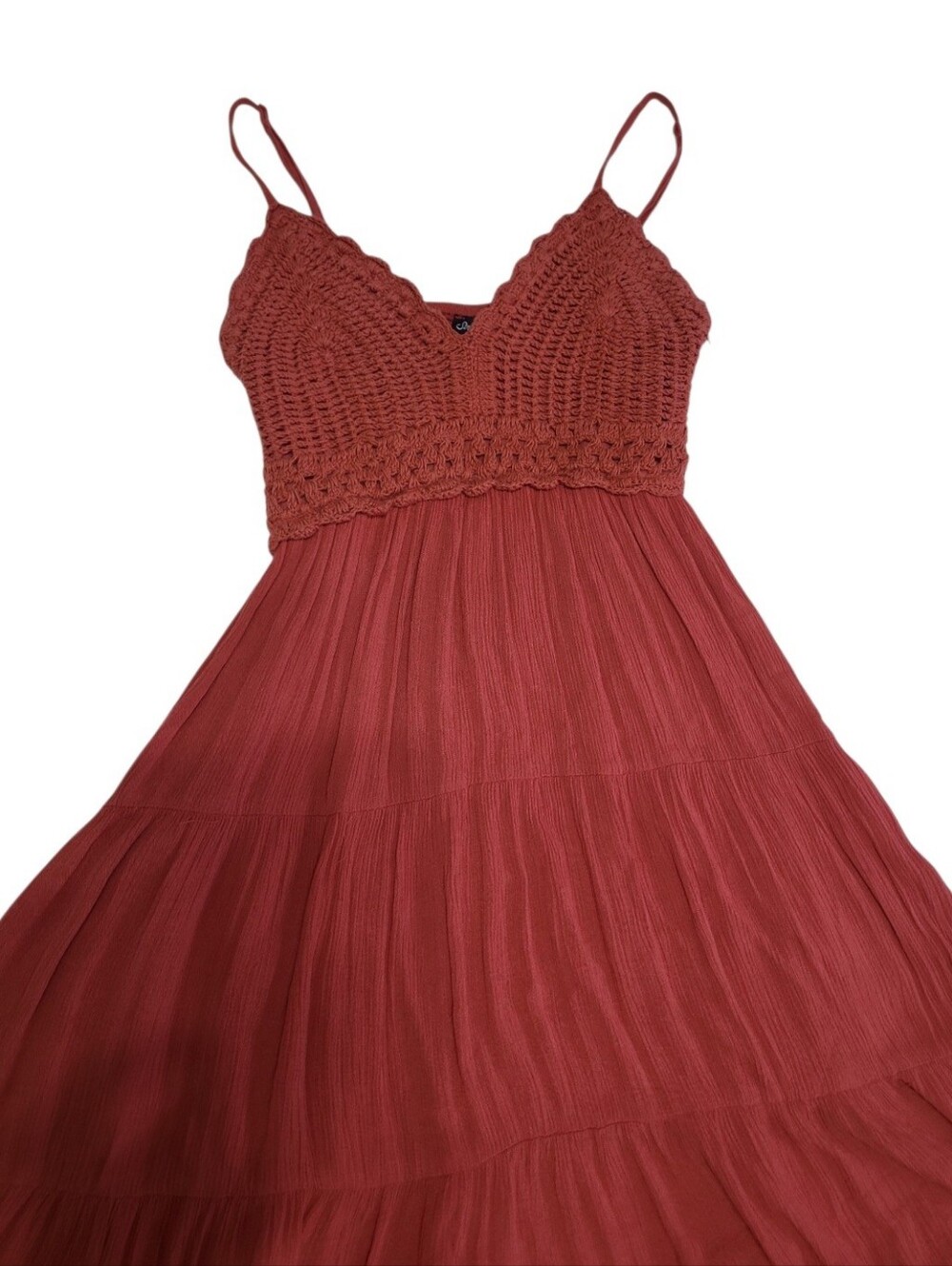 Streetwear Society Rust Crochet-Bodice High-Low Rayon,/Cotton Maxi Dress Sz SM - Picture 10 of 14